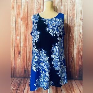 Women’s Size 14 16 Tank Top Avenue Blue Black Silky Stretch U Neck